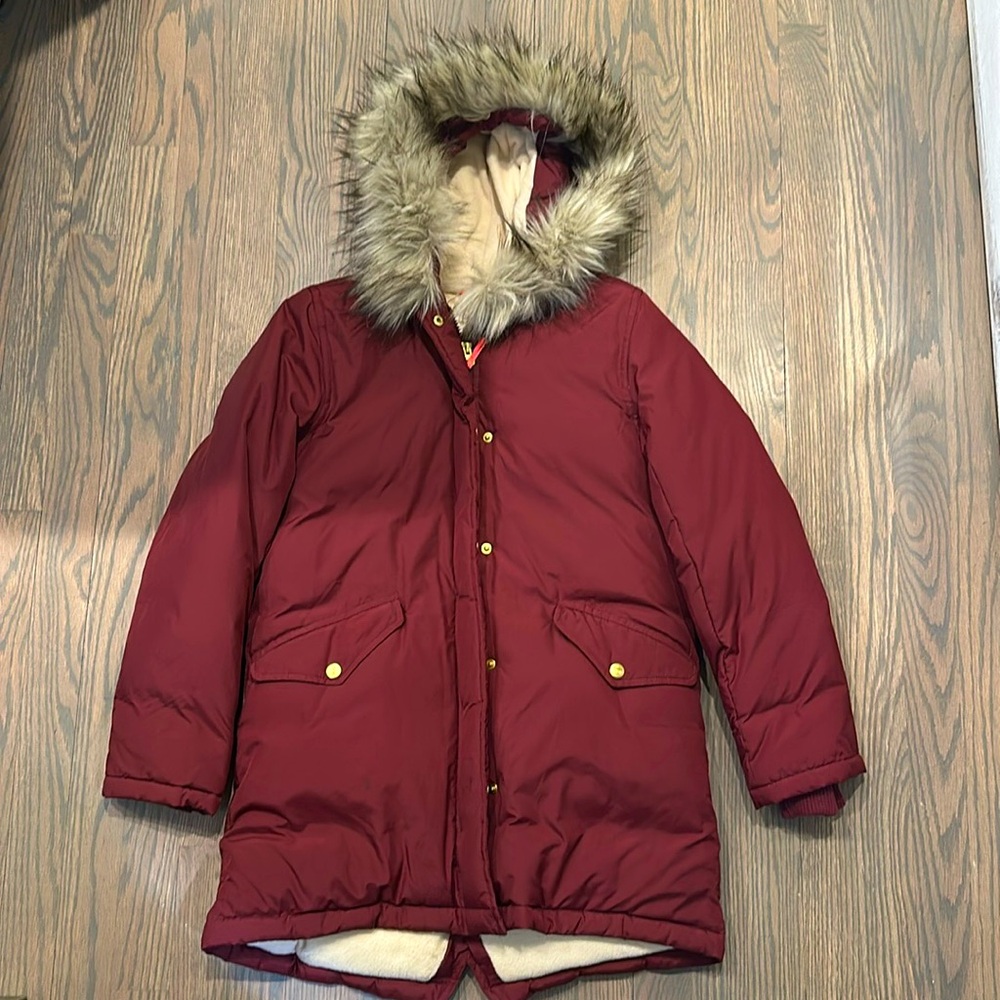 Long, warm, maroon Crewcuts jacket, size 12
